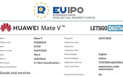 新一代折疊屏旗艦曝光 華為在歐洲注冊Mate V商標